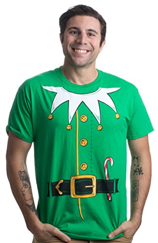 Product Cover Santa's Elf Costume | Jumbo Print Novelty Christmas Holiday Humor Unisex T-Shirt-Adult,L Green