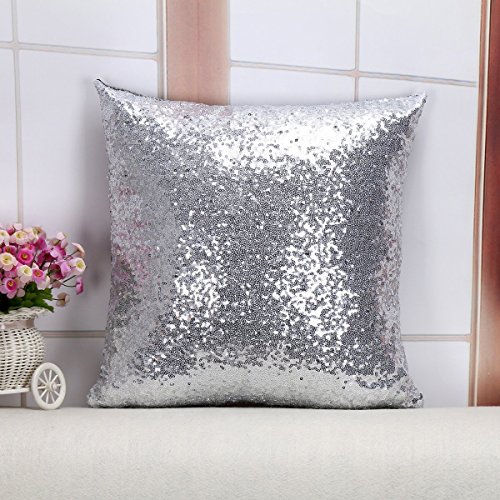Product Cover Stylish Comfy Solid Color Sequins Cushion Cover Throw Pillow Case Cafe Decor (silvery)