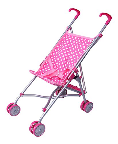 Product Cover Precious Toys Pink and White Polka Dots Umbrella Doll Stroller with Hot Pink Handles and Silver Frame - 0128B