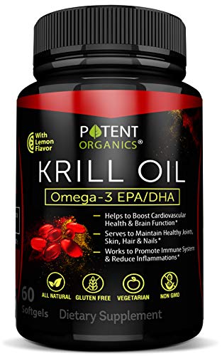 Product Cover Premium Krill Oil 1000 mg - 60 Softgels - No Fishy Aftertaste - Promotes Joint, Cardiovascular & Brain Health - Nutritional Supplement - Reduces Inflammation & Cholesterol - Made in USA - GMO Free