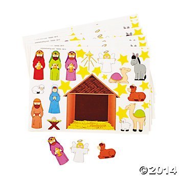 Product Cover Fun Express 2 Dozen (24) Make a Nativity Scene Sticker Sheets Religious Education - VBS Christmas Party Classroom Activity Favors - Holiday by OTC