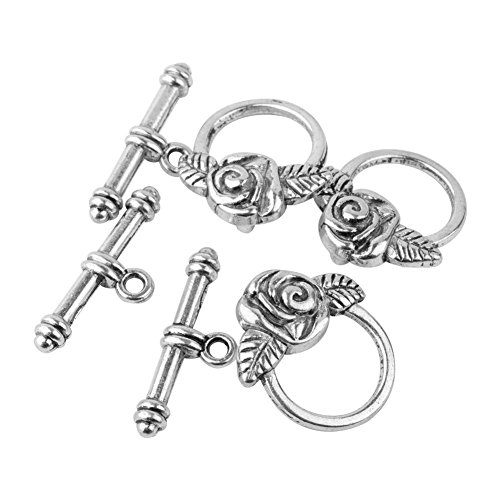 Product Cover pandahall 10sets Tibetan Style Rose IQ Toggle Clasps for Valentine's Jewelry Making Antique Silver