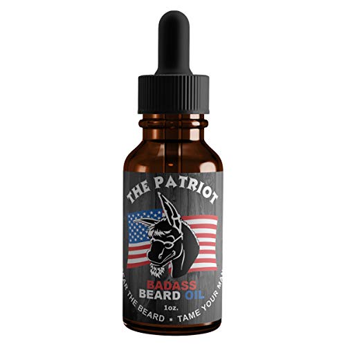 Product Cover Badass Beard Care Beard Oil For Men - The Patriot Scent, 1 oz - All Natural Ingredients, Keeps Beard and Mustache Full, Soft and Healthy, Reduce Itchy, Flaky Skin, Promote Healthy Growth