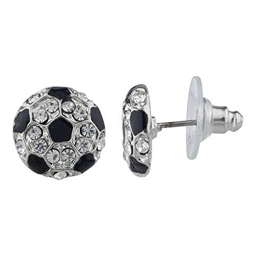 Product Cover Lux Accessories Kids Girls Black Soccer Futbol Ftbol Pave And Enamel Ball Stud Earrings