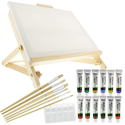 Product Cover US Art Supply 21-Piece Acrylic Painting Table Easel Set with, 12-Tubes Acrylic Painting Colors, 11