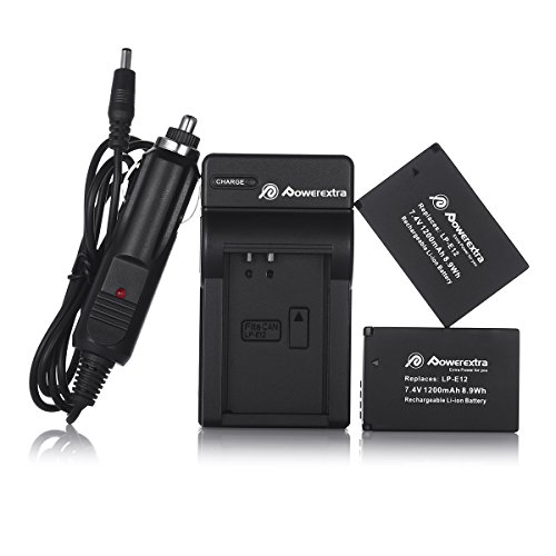 Product Cover Powerextra 2 Pack Replacment Canon LP-E12 Battery and Charger Compatible with Canon SX70 HS, Rebel SL1, EOS-M, EOS M2, EOS M10, EOS M50, EOS M100 Mirrorless Digital Cameras