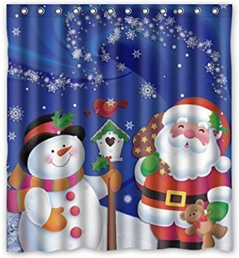 Product Cover Unique Custom Merry Christmas Santa Claus and Snowman Waterproof Fabric Polyester Shower Curtain 66