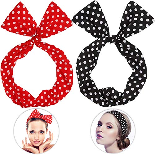 Product Cover Sea Team Wire Headband Stylish Retro Bowknot Polka Dot Wire Hair Holders For Women And Girls Red