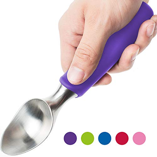 Product Cover Ice Cream Scoop Solid Stainless Steel Non-slip Rubber Grip Dishwasher Safe & Lifetime Guarantee Purple