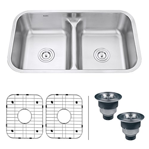 Product Cover Ruvati 32-inch Low-Divide 50/50 Double Bowl Undermount 16 Gauge Stainless Steel Kitchen Sink - RVM4350