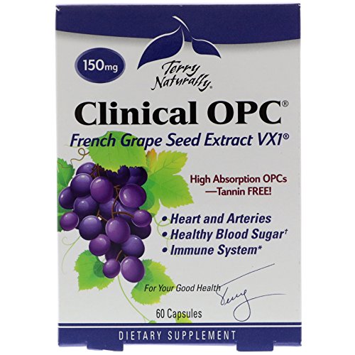 Product Cover Terry Naturally Clinical OPC 150 mg - 60 Vegan Capsules - French Grape Seed Extract Supplement, Supports Heart & Immune Health, Antioxidant - Non-GMO, Gluten-Free, Kosher - 60 Servings