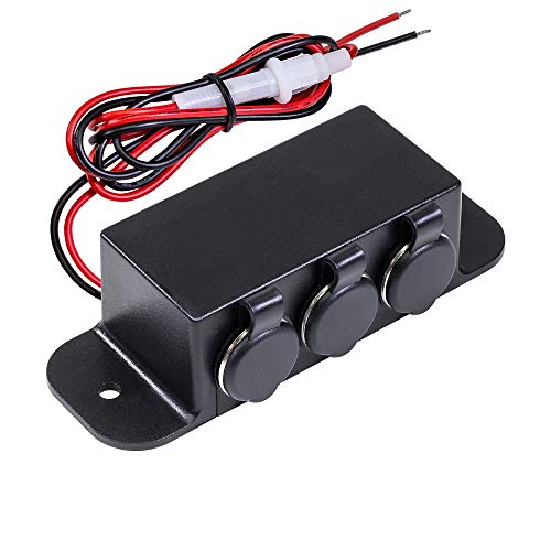 Product Cover Automotive DC Power Outlet Extension [Heavy Duty] [12V-24V] [15 Amp] [in-Line Fuse] [Hardwire] Car Triple Socket Cigarette Lighter Plug Switch Box