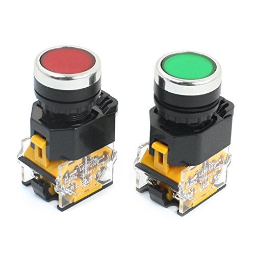 Product Cover uxcell 2pcs 22mm Mount 10A 380V DPST Red Green Momentary Push Button Switch