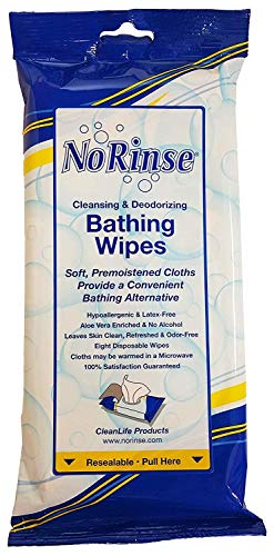 Product Cover No-Rinse Bathing Wipes by Cleanlife Products, Premoistened and Aloe Vera Enriched for Maximum Cleansing and Deodorizing - Microwaveable, Hypoallergenic and Latex-Free (8 Wipes) - 12 Pack