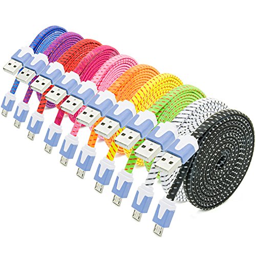 Product Cover Micro USB Charger, Besgoods 10PCS Long (2m/6ft) Colorful High Speed Fast Durable Nylon Braided Micro USB Charging Data Cable for Android, Samsung Galaxy S6 Edge/Note 5, HTC, LG, and More