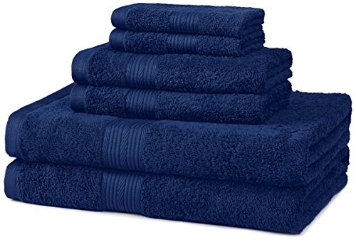 Product Cover AmazonBasics Fade-Resistant Cotton 6-Piece Towel Set, Navy Blue