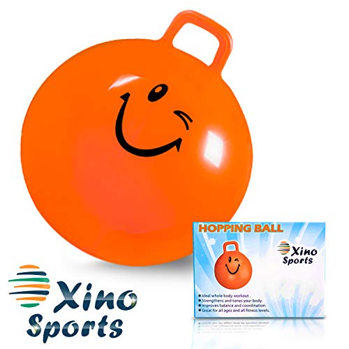 Product Cover XinoSports Hopping Ball for Kids - Teenagers and Adults, Offers Hours of Incredible Fun for Boys and Girls, Amazing Space Hopper Ball, Safe and Durable Jumping Ball with Handle, 22 Inch Diameter