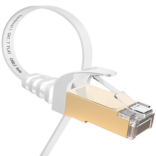 Product Cover Ethernet Cable, VANDESAIL CAT7 Network Cable RJ45 High Speed STP LAN Cord Gigabit 10/100/1000Mbit/s Gold Plated Lead (15m/ 49ft, White-1pack)