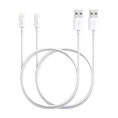 Product Cover Anker [Apple MFi Certified] [2-Pack] 3ft / 0.9m Premium Lightning to USB Cable with Ultra Compact Connector Head for iPhone Xs/XS Max/XR/X / 8/8 Plus / 7/7 Plus, iPod and iPad (White)