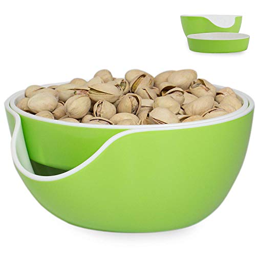 Product Cover Pistachio Bowl, Snack Serving Dish, Double Peanut Bowl with Seeds Shell Storage, Green