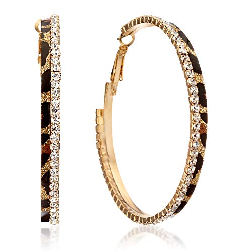 Product Cover Gemini Women Fashion Leopard Print Crystal Big Round Hoop Earrings Gm148, Size: 2