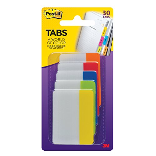 Product Cover Post-it Tabs, 2 in, Rio de Janeiro Collection, Sticks Securely, Removes Cleanly, Great for Binders, Notebooks and File Folders, 6 Tabs/Color, 5 Colors, 30 Tabs/Pack, (686-RIO2)