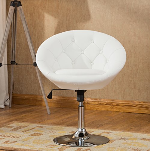Product Cover Roundhill Furniture Noas Contemporary Round Tufted Back Tilt Swivel Accent Chair, White