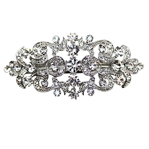 Product Cover Faship Gorgeous Clear Crystal Floral Hair Barrette Clip - Clear