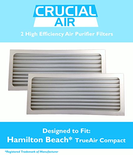 Product Cover Crucial Air Filter Parts Compatible with Hamilton Beach True Air Part 990051000 - Fits Air Purifier Models 04383, 04384, 04385 - HEPA Style Filters Capture Mites, Pollen Bulk (2 Pack)
