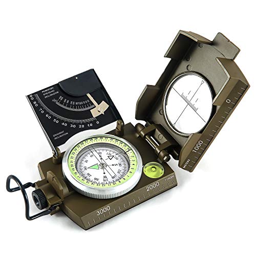 Product Cover Eyeskey Multifunctional Military Metal Sighting Navigation Compass with Inclinometer | Impact Resistant & Waterproof Compass for Hiking, Camping, Boy Scout (Compass with Inclinometer-Green)