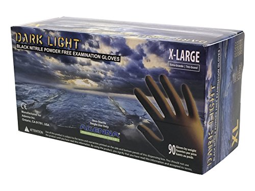 Product Cover Adenna Dark Light 9 mil Nitrile Powder Free Exam Gloves (Black, X-Large)