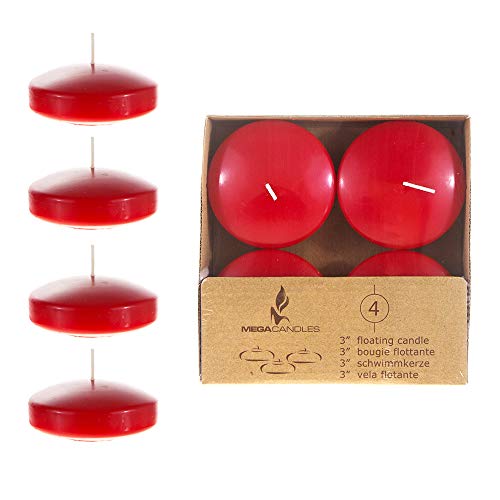 Product Cover Mega Candles 4 pcs Unscented Red Floating Disc Candles 3 Inch Diameter, Home Décor, Wedding Receptions, Baby Showers, Birthdays, Celebrations & Party Favors