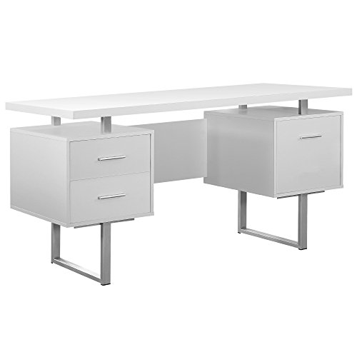 Product Cover Monarch Specialties White Hollow-Core/Silver Metal Office Desk, 60-Inch