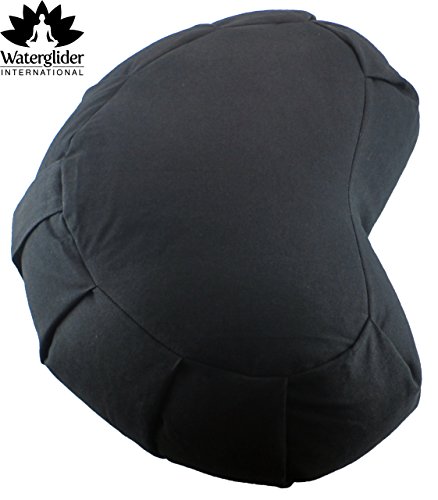 Product Cover Waterglider International Zafu Crescent: Meditation Pillow with USA Buckwheat Hull Fill, Certified Organic Cotton- 6 Colors (Black)