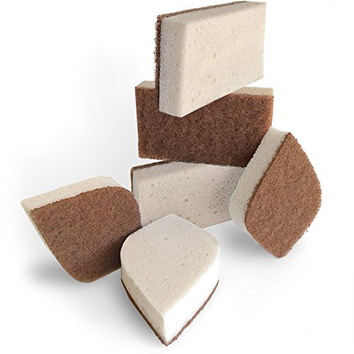 Product Cover Pura Naturals Stink Free Sponge. Stay Fresh NO Odor Guarantee! Eco Kitchen/Household/Dish Sponges w/Walnut Scrubbers. 40x More Durable. (6)