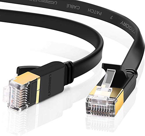 Product Cover UGREEN Cat7 Ethernet Cable Flat Internet Network Cable Shielded Networking Cord Ethernet Patch Cable 10Gbps 600Mhz S STP Molded Network LAN Cable Stranded Copper with RJ45 Connectors 3ft 1m