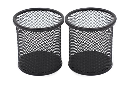 Product Cover EasyPAG 2 Pcs 3.5 inch Round Mesh Cup Desk Pen Pencil Holder, Black