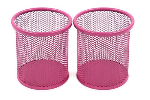 Product Cover EasyPAG 2 PCs 3.5 inch Round Mesh Steel Pen Holder , Rose Red