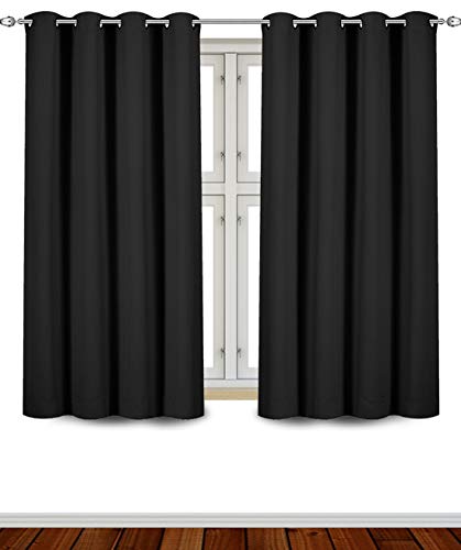 Product Cover Utopia Bedding Blackout Room Darkening and Thermal Insulating Window Curtains/Panels/Drapes - 2 Panels Set - 8 Grommets per Panel - 2 Tie Backs Included (Black, 52 x 63 with Grommets)