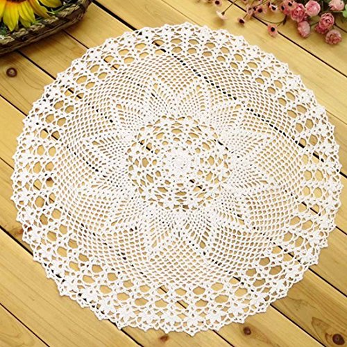 Product Cover kilofly Handmade Crochet Cotton Lace Table Sofa Doily, Waterlily, White, 22 inch