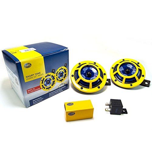 Product Cover HELLA H31000001 Sharptone 12V High Tone/Low Tone Twin Horn Kit with Yellow Protective Grill, Includes Relay, 2 Horns