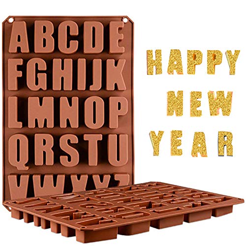Product Cover Wocuz 26 Cavities A-Z large letters reverse Alphabet Silicone Cake Baking Mold Cake Pan Muffin Cups Handmade Soap Moulds Biscuit Chocolate Ice Cube Tray DIY crayon Mold for Happy New Year