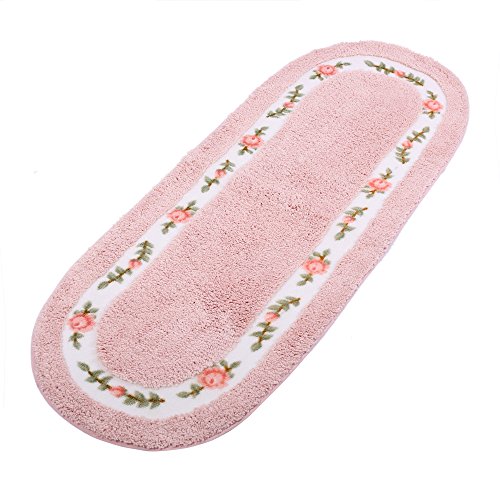 Product Cover JSJ_CHENG Oval Microfiber Rose Floral Non Skid Bathroom Rugs and Mats Set Runners (17.7-inch by 49.2-inch, Pink)
