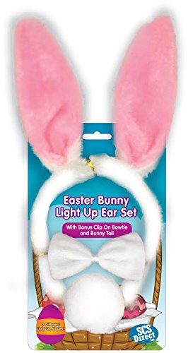 Product Cover SCS Direct Easter Bunny Ears 3 Piece Costume Set - Includes Blinking LED Ears, Bowtie, & Tail Outfit for Women, Men, Kids - One Size Fits All Headband