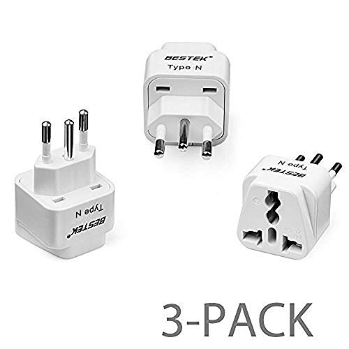 Product Cover BESTEK Brazil, South Africa Travel Plug Adapter, Grounded Universal Type N Plug Adapter BR to US Adapter - Ultra Compact for Brazil, South Africa and More, 3 Pack