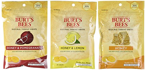 Product Cover Variety Set Burt's Bees Natural Throat Drops: Honey, Honey & Lemon, and Honey & Pomegranate - 3 Packs [1 of Each]
