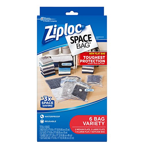 Product Cover Ziploc Space Bag, Variety Pack, 6 Count (Flat Bag: 2 Medium, 2 Large,1 XL; 1 Suitcase Bag)