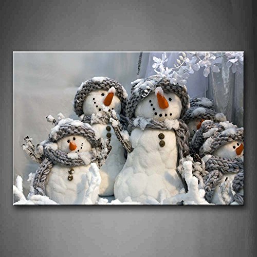 Product Cover First Wall Art - Four Lovely Snowman Wall Art Painting Pictures Print On Canvas Art The Picture for Home Modern Decoration