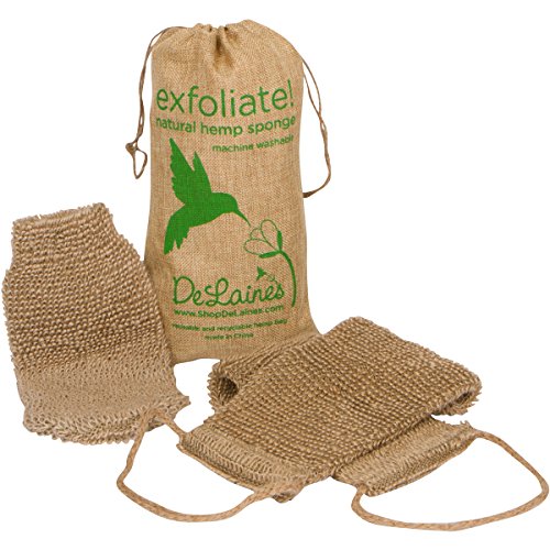 Product Cover DeLaine's Exfoliating Back and Body Scrubber - Natural Hemp - Luxurious Healthy Skin Care for Women and Men - Hygienic and Durable - Machine Wash and Dry- Large Mitt Included