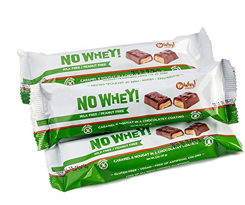 Product Cover No Whey Foods - Chocolate Candy Nougat and Caramel Bars (3 Pack) - Vegan, Dairy Free, Peanut Free, Nut Free, Soy Free, Gluten Free